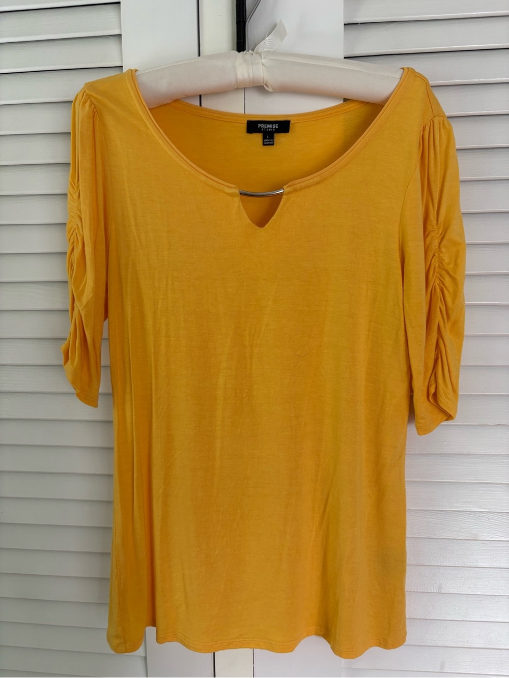 Premise Yellow Scoop Neck Short Sleeve Top with Front Cutout